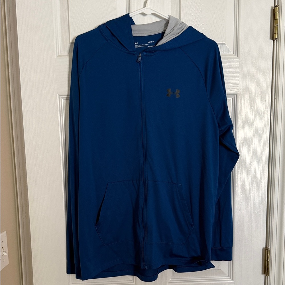 Under Armour Blue Full-Zip Hooded Jacket with Light Gray Lining - L